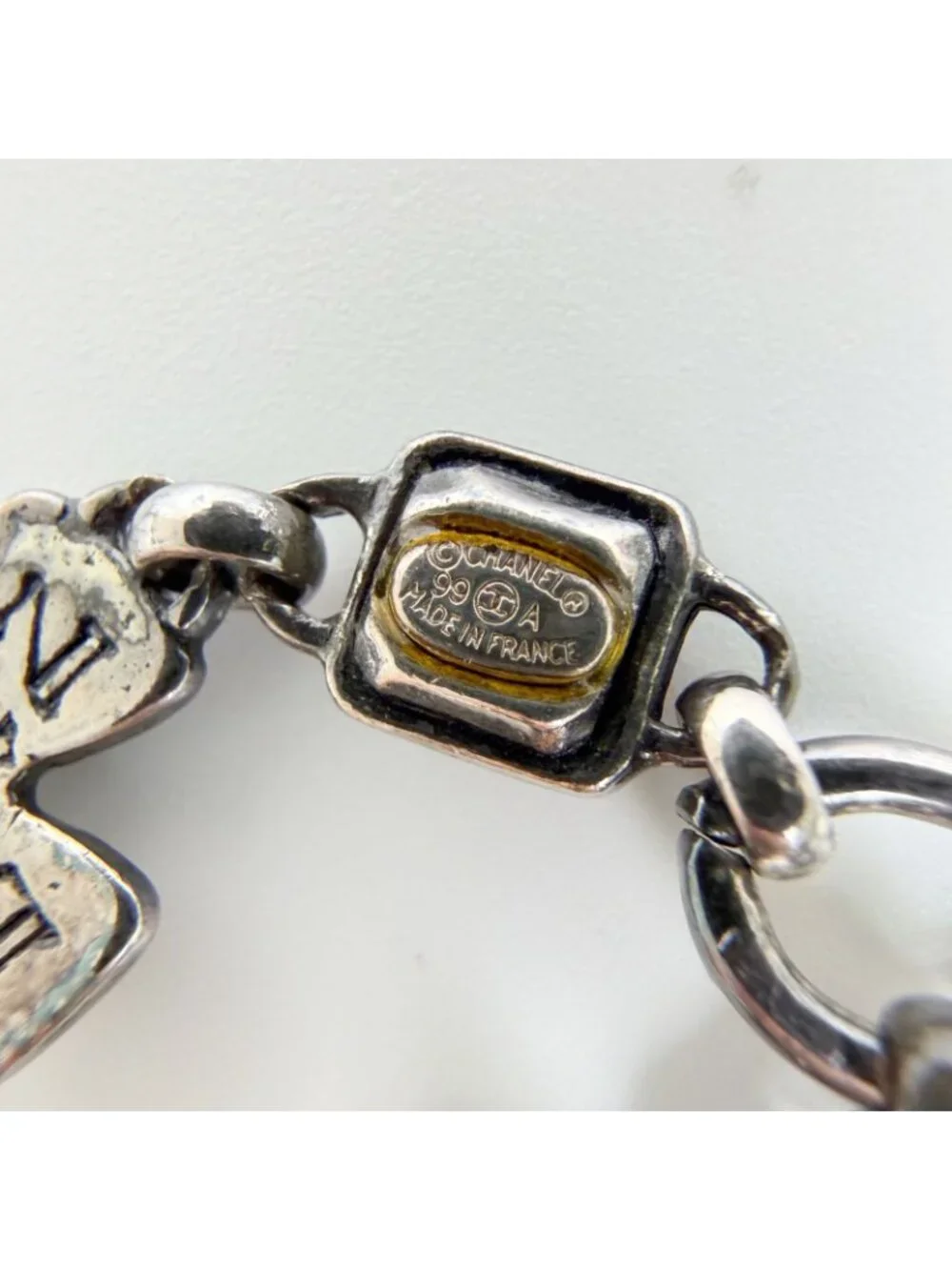 Chanel CC Logo Multi Charm Bracelet Plated Silver Vintage